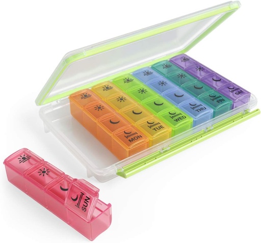 [BRSWYZL4CQDWOELK] Ezy Dose Weekly (7-päivä) Pilleri tapauksessa, lääkesuunnittelija, vitamiinien organizer Box, kätevä ja helppo käyttää, X-suuri Pop-Out Osastot, 4 Kertaa päivässä, Sateenkaari Lids tapauksessa, BPA vapaa