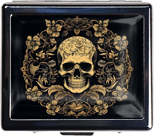 [BRSROAIPAUHGYEL4] Silver Vintage Pill Box 7 Day Metal Pill Box with Mirror and 8 Compartments Cute Travel Pill Organizer for Purse (Art Flower Skull)