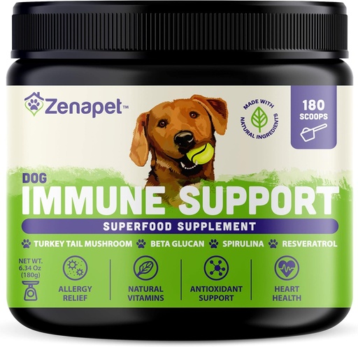 [BRSWGYY3CFYQOEQ4] ZENAPET Dog Immune Support Premium Powder Topper, Turkey Tail, Spirulina & Beta-Glucan, Supports a Healthy Immune System & Digestion, Human-Grade, Made in USA