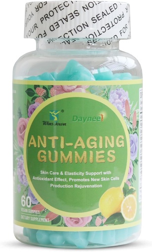 [BRSRAZQEAEPAY3A7] Anti-Aging Gummies, Promotes New Skin Cells Production Rejuvenation, Anti-Wrinkle and Skin Firmness Support, Lemon Flavor, 60 Count