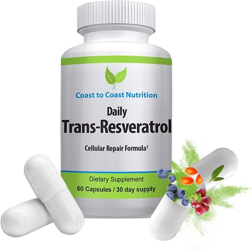 [BRSWYZA7C56BGAL2] Phụ Trans-Reveratrol - Capsules hữu cơ – Gia sư Vegan cho phụ nữ và đàn ông, chất chống oxy hóa tự nhiên, chất hỗ trợ Polyphenols, Antiging - 60 Capsules, 600mg, 30 ngày cung cấp