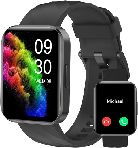 [BRSRO2QKBMBRQEI4] RUIMEN Smart Watches for Men Women (Answer/Make Calls) Compatible with iPhone/Android Phones, 1.85" HD Screen Fitness Tracker Heart Rate Monitor 100+ Sports Tracker Watch Waterproof (Black)