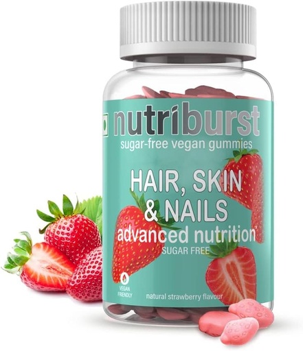 [BRSROZIFA4OQ4HLU] NUTRIBURS Hair, Skin & Nail | UKs Most Trusted Brand| Biotin Hair Gummies | for Healthy Skin, Hair & Nails | Vegan and Sugar-Free M | Delicious Strawberry Flavored Gummies |Pack of 60