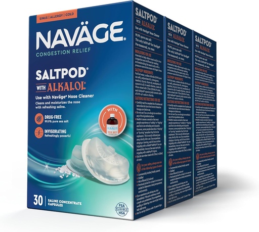 [BRSRA2QKC4HBOG3U] Navage SaltPod w/ Alkalol (3 30-Packs) - Exclusively Designed for Navage Nasal Rinse - Sinus Rinse Alkalol Pods for Fast Relief (90 SaltPod Refills)