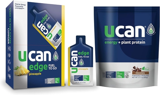 [BRSRMGQFBB5QGCYY] UCAN Pineapple Edge Energy Gel & Chocolate Plant Protein - Great for Running, Training, Fitness, Cycling, Crossfit & More | Sugar-Free, Vegan, & Keto Friendly Energy Supplement