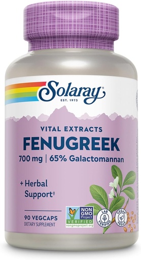 [BRSWIYQAO4FGACQZ] SOLARAY Fenugreek Seed Extract 700 mg - Fenugreek Capsules with 65% Galactomannan Dietary Fiber - Non-GMO, Vegan Fenugreek Supplement for Healthy Digestion Support - 45 Servings, 90 VegCaps