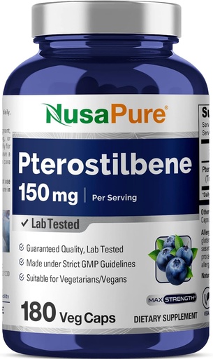 [BRSWGZ3RCN6RQHQ6] NusaPure Pterostilbene 150 mg 180 Veggie Caps (Non- GMO, Vegan)
