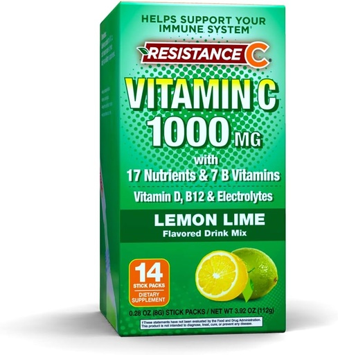 [BRSWY2YLBZYGECDA] Stick Packs 16 Nutrients & 7 B-Vitamins, Help Support Immune System, Powerful Antioxidants, Contains Electrolytes, Green, Lemon-Lime Flavor, 14 Count