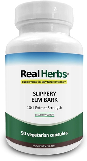 [BRSWKZIQON7AIHA7] Real Herbs Slippery Elm Bark Extract-Derived from 7000mg of Slippery Elm Bark with 10:1 Extract Strength- Soothes Soreness of Mucous Membranes, Antioxidant Skin Health Support–50 Vegetarian Capsules