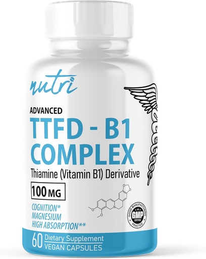 [BRSRAEAHCIARSHQ6] Nature's Fusions TTFD Thiamine B1 Supplement - 100mg 60 Servings - with 8mg Magnesium - No Toxic Fillers - TTFD Thiamine Tetrahydrofurfuryl Disulfide - Third Party Lab Tested - Nutri Supplements