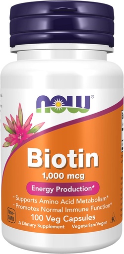 [BRSWIYQ6CANGODLM] NOW Foods Supplements, Biotin 1,000 mcg, Amino Acid Metabolism*, Energy Production*, 100 Capsules