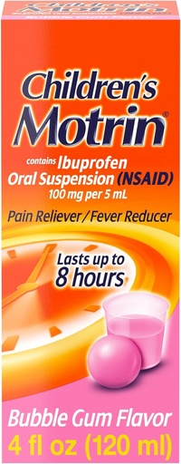 [BRSWKEAOAYPQGA3M] Children's Motrin Oral Suspension Medicine, 100 mg Ibuprofen, Kids Fever Reducer & Pain Reliever for Minor Aches & Pains Due to Cold & Flu, Alcohol-Free, Bubble Gum Flavored, 4 fl. oz