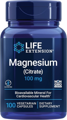 [BRSWIYQFB4OBQDDA] Extensión de vida Citrato de magnesio 100 mg Cápsulas Vegetarian, Azul, 100 Conde