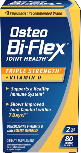 [BRSWIZQMAR7BM3LC] Osteo Bi-Flex Triple Strength(5) con Vitamina D Glucosamine Chondroitin Joint Health Suplemento, Coated Tablets, 80 Cuenta