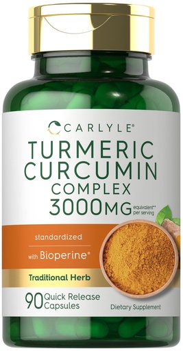 [BRSWYYIDB4AQO2Y3] Carlyle Turmeric Curcumin with Black Pepper | 90 Powder Capsules | Complex Supplement with Bioperine | Non-GMO, Gluten Free