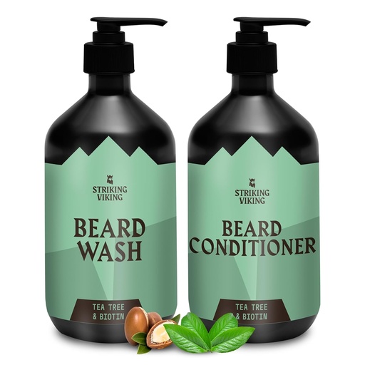 [BRSROEACOYJWGAA6] Striking Viking Beard Wash and Conditioner (Tea Tree & Biotin) - Paraben & Sulfate Free Cleansing Care for All Beard Types (10oz Per Bottle)