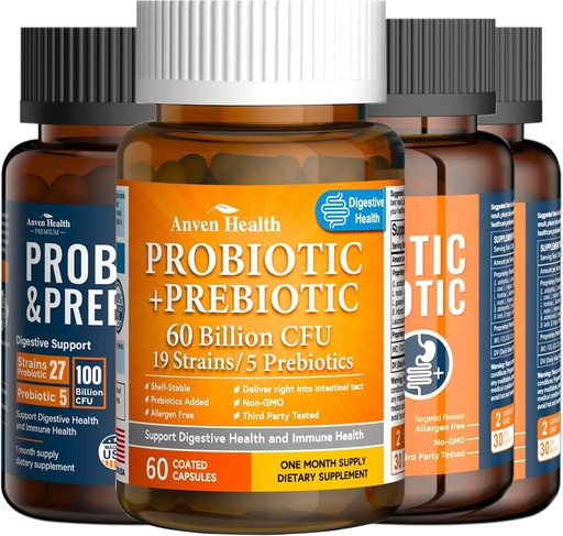 [BRSRAHA2OUDR42DK] Optimal Gut Health Bundle for The Whole Family: 100 Billion Probiotics & 60 Billion Probiotics for Gut Digestive & Immune Health丨4 Pack