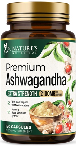 [BRSWGZIOBN5BYA37] Ashwagandha Supplements - Premium Ashwagandha Capsule for Women & Men, Natural Antioxidant Support Ashwa Root Extract, Extra Strength Calm Support with Black Pepper, Vegan - USA Bottled - 180 Capsules
