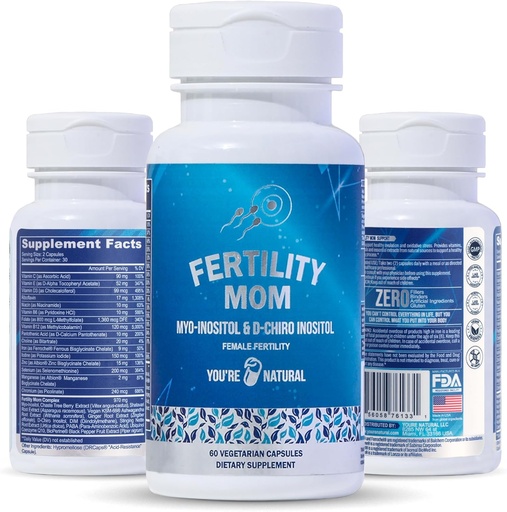 [BRSRMZYBBEFQGC3A] YOU'RE NATURAL Conception Fertility Vitamins for Women - Prenatal Vitamins - Myo-Inositol, D-Chiro Inositol & Folate, Regulates Cycle, Aid Ovulation, Hormonal & Ovarian Support, Vitex, 30 Day Supply