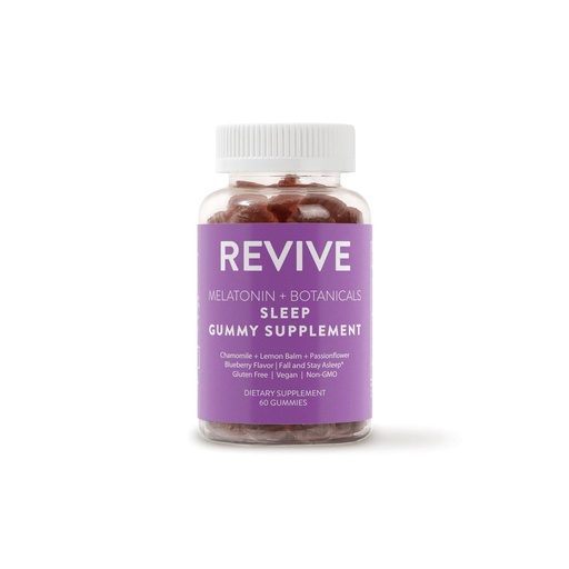 [BRSRAZIQOYCGMCTU] REVIVEEO Melatonin & Botanicals Sleep Gummy Supplement by Revive Essential Oils with Chamomile, Lemon Balm & Passionflower - 5 mg Melatonin - Blueberry Flavored