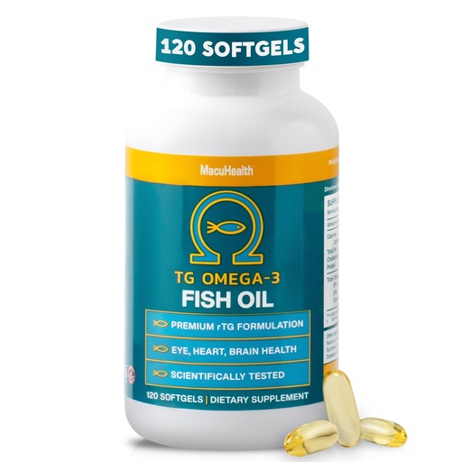 [BRSW2YI5AV5AOA32] Macuhealth Omega 3 Fish Oil - 1100mg DHA, 1100mg EPA, Eye & Brain Health Supplement, Triglyceride Formula, 120 Softgels