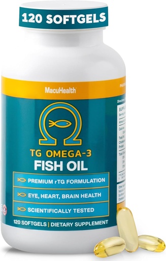 [BRSW2YI5AV5AOA32] Macuhealth Omega 3 Fish Oil - 1100mg DHA, 1100mg EPA, Eye &amp; Brain Health Supplement, Triglyceride Formula, 120 Softgels