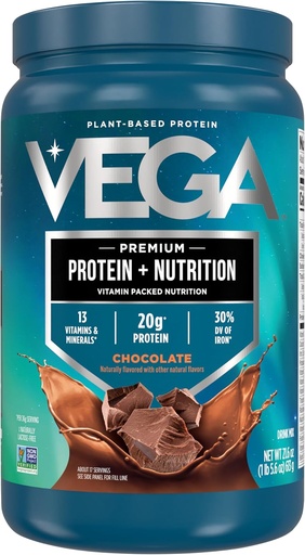 [BRSWKZIOBQIAYFTK] Vega Protein + Nutrition - 20g Plant-Based Pea Protein, Chocolate, 17 Servings, Vegan Keto Superfood, Antioxidant-Rich, Gluten Free, Dairy Free, Low Carb, 1.4lbs (Packaging May Vary)