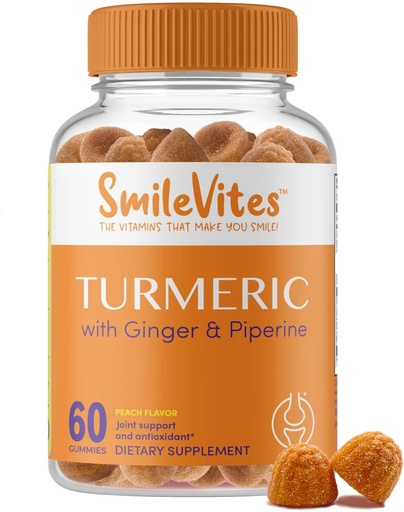 [BRSRMAY3CUHGGF3B] Turmeric Gummies with Curcumin, Ginger & Piperine | Joint Support Gummies | Antioxidant & Digestive Health Support | Premium Quality | Peach Flavor | 60 Count