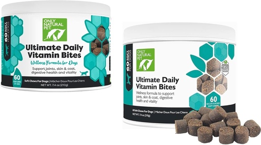 [BRSROBL5DMJR63I3] Only Natural Pet Ultimate Daily Vitamins - Complete Multivitamin Supplement for Dogs Balanced Health & Vitality - Senior Small & Large Canine Food Immune Digestive Support -60 Soft Chews (Pack of 2)