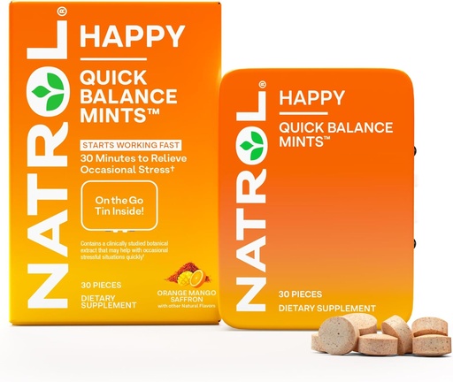[BRSROCQCCV7RUAA4] Natrol Quick Balance Happy Mints, Occasional Stress Relief Supplement, 30 Mints, 15 Day Supply