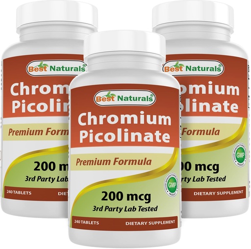 [BRSW2AQ3C4PAGCAU] Best Naturals Chromium Picolinate 200 mcg 240 Tablets (240 Count (Pack of 3))