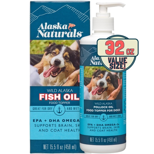 [BRSWGHA6DMGQMCLD] Alaska Naturals Wild Alaskan Fish Oil Supplement for Dogs Skin and Coat with EPA DHA Omega 3 Fatty Acids Sustainable Liquid Food Topper 32 oz. Pump