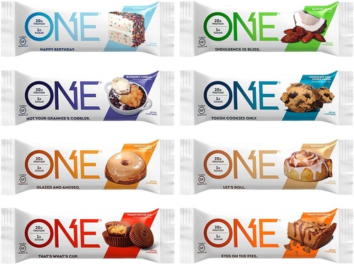 [BRSRAZYHBYDR4ADA] Generic ONE Protein Bars, Sampler Variety Pack, Gluten Free 20g Protein, Only 1g Sugar, 2.12 Oz Bars (8 Count)