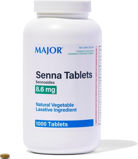 [BRSWIZY5BZ4BY3TU] MAJOR Senna 8,6 mg Natural Vegetable Laxative Tablets - Made with Sennosides - 1000- Count (1- Pack)