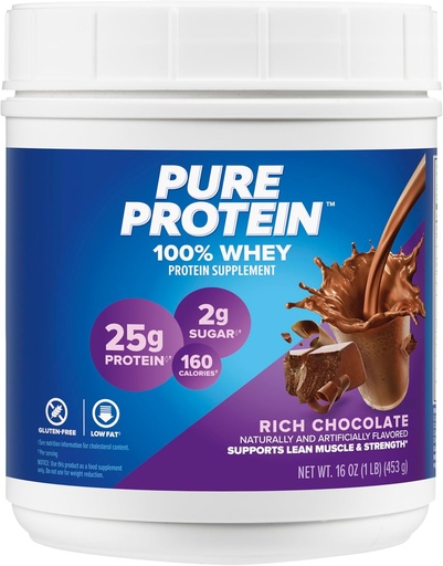 [BRSROFLQDENQGCD2] Pure Protein Bars, High Protein, Nutritious Snacks to Support Energy, Low Sugar, Gluten Free, Chocolate Peanut Butter, 1.76oz, Pack of 4