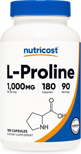 [BRSW2ZABB4FROHTB] Nutricost L-Proline 1000mg, 180 kapslar (90 portioner) - 500mg Per Cap, Non-GMO, Gluten Free