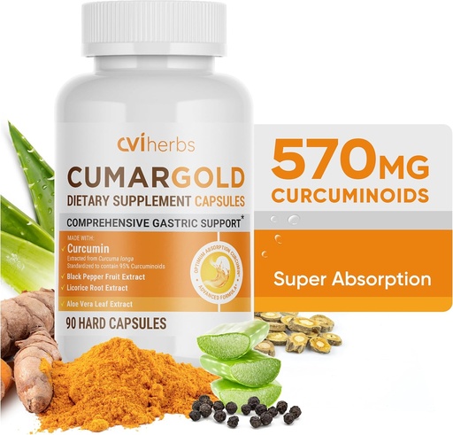 [BRSROBT3BB5QO3TA] Cumargold 570mg Curcuminoids Turmeric Curcumin Supplement with Piperine, Licorice Root & Aloe Vera - High Potency Natural Wellness Capsules (90 Count)