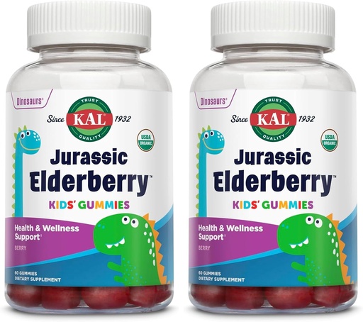 [BRSRAGIQOR7BACT6] KAL Jurassic Elderberry Kids Gummies ← Healthy Immune Support  USDA Organic, Vegan, Gluten Free ← 30 Serv, 60 Ct (Pack of 2)