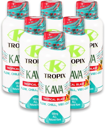 [BRSROCAQO4BRS332] K- Tropix Kava Shot Tropical Blast - 500mg Wellness Shots to Prevote Relaxation and Reduce Worry - Kava Drink - Worry, Tension, Strain Relief Supplement - 6 Pack