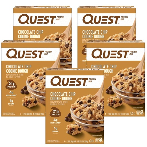[BRSWKFQNBYOQY2LU] Quest Nutrition Chocolate Chip Cookie Dough - High Protein, Low Carb, Gluten Free, Keto Friendly, 2.12 Oz , 4 Count (Pack of 5)