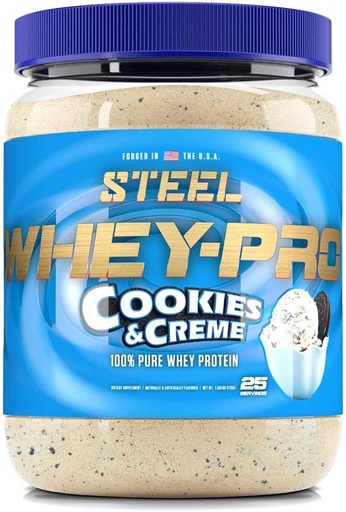 [BRSWYAQYOAPWGDTA] Steel Supplements Whey-Pro | 100% Pure Whey Protein Powder for Men and Women | Cookies & Creme | Muscle Gain & Lean Muscle Recovery | 1.59 lbs | BCAA 5g | Non-GMO | 25 Servings