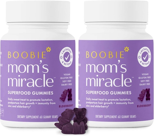 [BRSROBQDABYBSDY3] Boobie Bears Lactation Support Gummies | Helps As Milk Supply Booster & Supports Immune Health & Hair Growth | Breastfeeding Supplements with Zinc & Elderberry for Milk Supply Increase, 120 Count