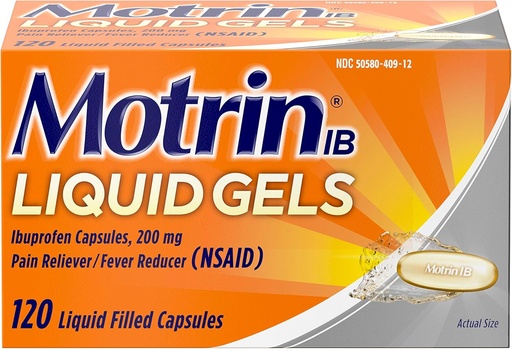 [BRSWECQCCJ6WK2TP] Motrin IB 200mg Ibuprofen Liquid Gel Pain Reliever/Fever Reducer for Aches & Pain, 120 ct