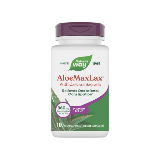 [BRSWIY37BF4QMHLI] Nature's Way AloeMaxLax, Premium Blend, Relieves Occasional Constipation*, with Cascara Sagrada, 360 mg per Serving, Vegan, 100 Capsules (Packaging May Vary)