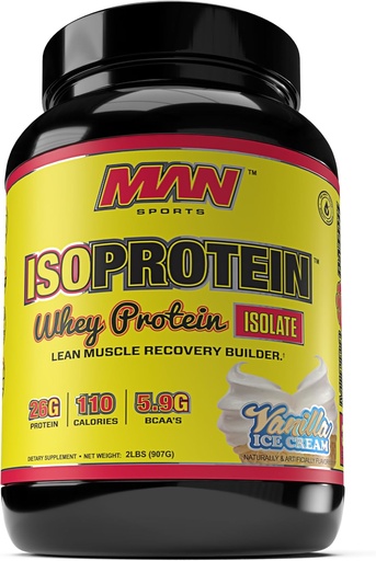 [BRSWGZTYAUPBQH3F] MAN Sports ISO-Protein 100% Pure Whey Protein Isolate Powder, Vanilla Ice Cream, 2 Pounds