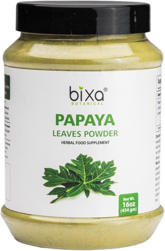 [BRSWKGQZCYNGAYI7] bixa BOTANICAL Papaya Leaf Powder | Carica Papaya | 1 Pound / 16 OZ | Ayurvedic Herbal Supplement | Gluten Free, Non-GMO, Steam Treated, Vegan, 100% Pure.