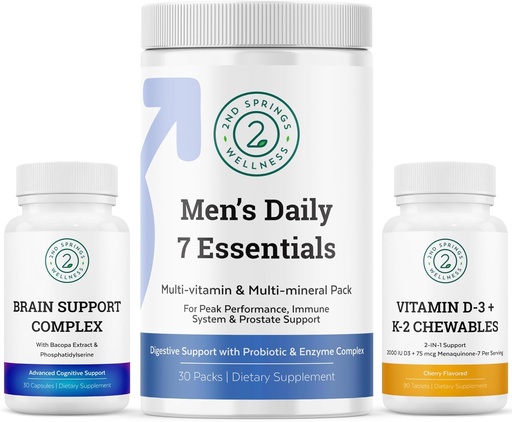 [BRSROHY6BAPQ4G3F] Men's Health Vitality Bundle: Brain Support Complex, Men's Daily 7 Essentials, and Vitamin D3 + K2