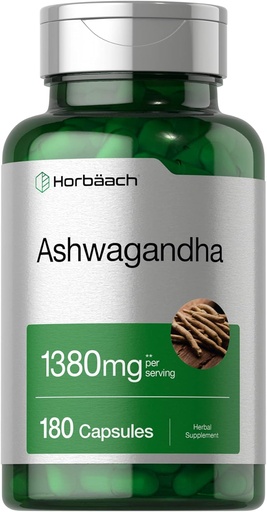 [BRSRMHTRAVYB6C35] Horbach Ashwaranda Supplement | 180 Capsules | สําหรับผู้หญิงและผู้ชาย | Herball root Souths | Not-GMo, Gluten free
