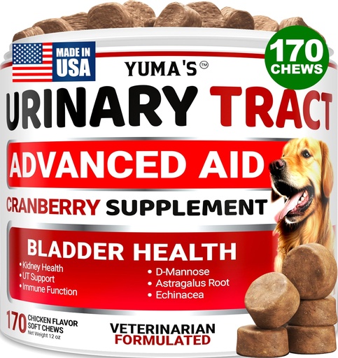 [BRSRAYL5OIBBY3LP] Dog UTI Chews - 170 Treats - Cranberry Supplement for Dogs - Bladder Control - Digestion & Immune Support - Urinary Tract Health - Multivitamin - Vitamins and Supplements - Made in USA