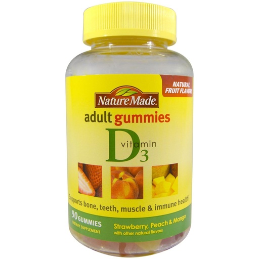 [BRSWIFYTCQOQ4YL2] Nature Made Vitamin D 3 Adult Gummies Strawberry - Peach & Mango, 90 Gummies, 3 Conde